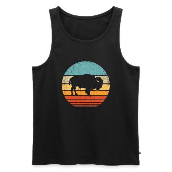 Bison Rétro Vintage 60s 70s Sunset Buffalo Mammal - Débardeur bio Premium Homme - noir - Devant - Michal (187cm)