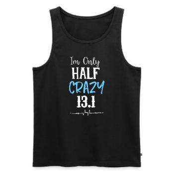 Je ne suis qu’à moitié fou 13.1 en cours d’exécution - Débardeur bio Premium Homme - noir - Devant - AI Model Male 178 light (178cm)