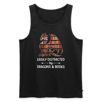 facilement distrait par les nerds de Dragon et Books - Débardeur bio Premium Homme - noir - Devant - Michal (187cm)