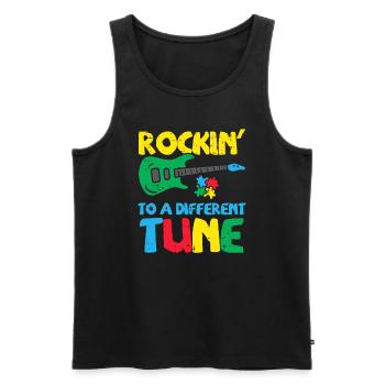 Rockin To Different Tune Guitar Autism Awareness M - Débardeur bio Premium Homme - noir - Devant - AI Model Male 178 light (178cm)