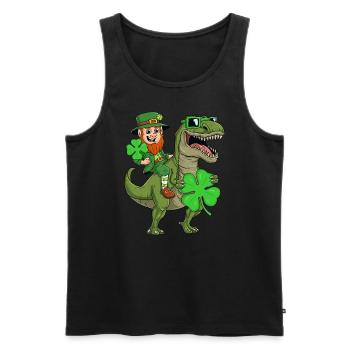 St Patricks Day Leprechaun Riding T Rex Funny Dino - Débardeur bio Premium Homme - noir - Devant - AI Model Male 178 light (178cm)