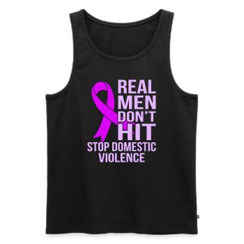 Real Men Don't Hit Stop Domestic Violence Awarenes - Men's Premium Organic Tank Top - black - Front - AI Model Male 178 light (178cm)
