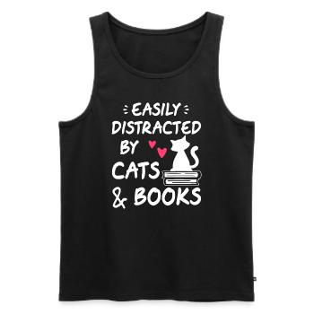 Leicht abgelenkt von Katzen und Büchern Katzen- &; Bücherliebhaber - Männer Premium Bio Tank Top - Schwarz - Vorne - AI Model Male 178 light (178cm)