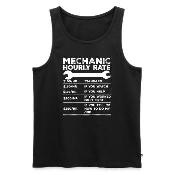 Funny Mechanic Hourly Rate - Men's Premium Organic Tank Top - black - Front - AI Model Male 178 light (178cm)