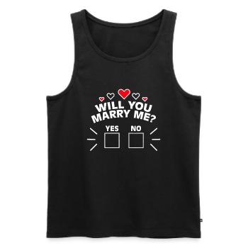 Veux-tu m’épouser Proposition graphique mariage Engagem - Débardeur bio Premium Homme - noir - Devant - AI Model Male 178 light (178cm)