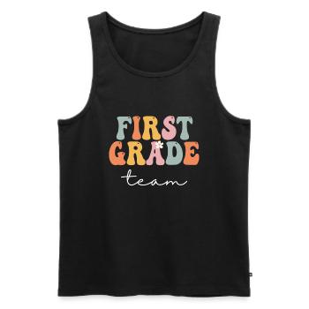First Grade Team Retro Groovy Vintage Erster Tag Von - Männer Premium Bio Tank Top - Schwarz - Vorne - AI Model Male 178 light (178cm)