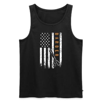 Barbier American Flag Design Barbershop - Débardeur bio Premium Homme - noir - Devant - Michal (187cm)