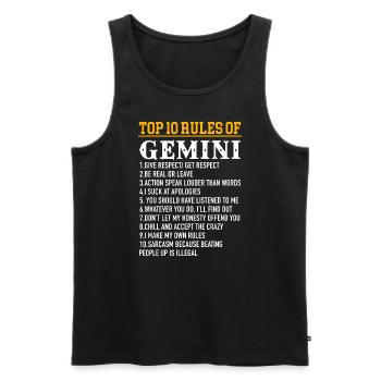 Top 10 Regeln der Zwillinge Mai 21 - Juni 21 - Männer Premium Bio Tank Top - Schwarz - Vorne - AI Model Male 178 light (178cm)
