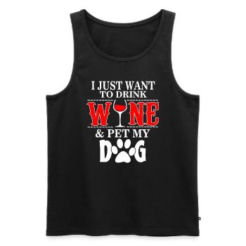 Ich will nur Wein trinken und meinen Hund streicheln - Männer Premium Bio Tank Top - Schwarz - Vorne - Michal (187cm)