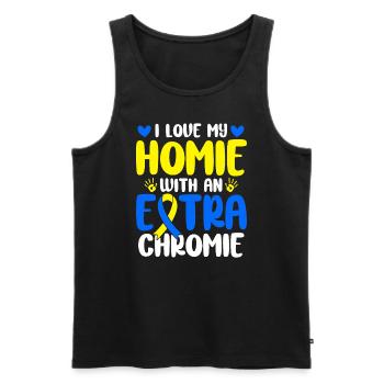 J’aime mon avec le syndrome de Down de Chromie supplémentaire - Débardeur bio Premium Homme - noir - Devant - Michal (187cm)