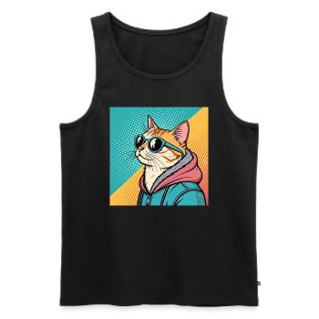 Cooles Katze Design im Pop Art Stil für alle - Männer Premium Bio Tank Top - Schwarz - Vorne - Michal (187cm)