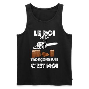 Tronçonneuse royale humour bûcheron - Débardeur bio Premium Homme - noir - Devant - Michal (187cm)
