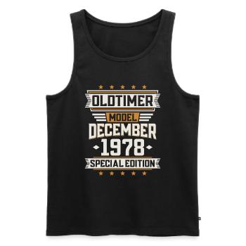 Décembre Année 1978 Année de construction Oldtimer Anniversaire - Débardeur bio Premium Homme - noir - Devant - AI Model Male 178 light (178cm)