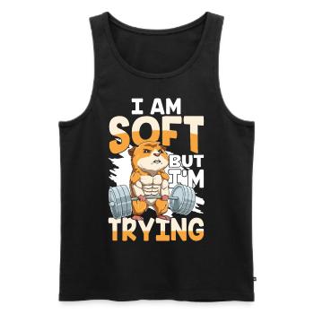 I AM SOFT BUT I'M TRYING für einen - Männer Premium Bio Tank Top - Schwarz - Vorne - Michal (187cm)