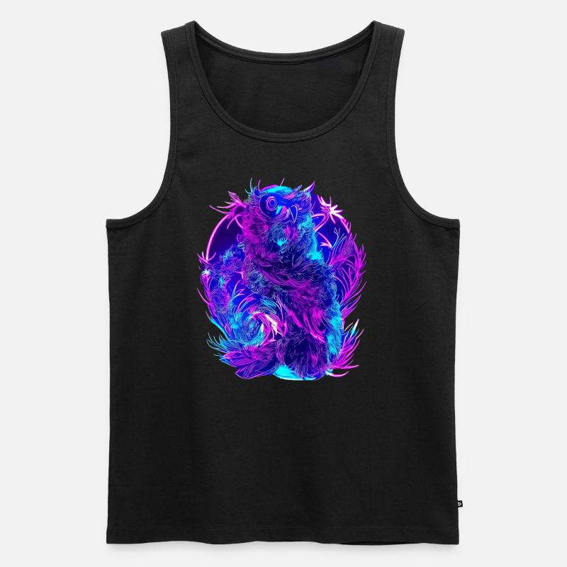 Abstrakte Eulen Neon Synthwave Kunst - Männer Premium Bio Tank Top - Schwarz