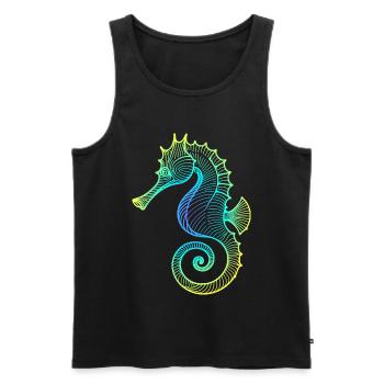 Hippocampe dégradé bleu jaune vert tribal - Débardeur bio Premium Homme - noir - Devant - AI Model Male 178 light (178cm)