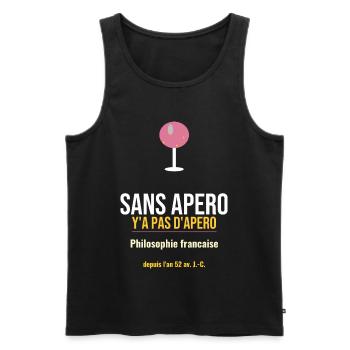 Sans Apero: Philosophie Française - Débardeur bio Premium Homme - noir - Devant - AI Model Male 178 light (178cm)