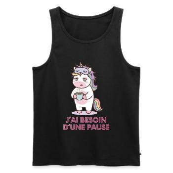 Licorne Fatiguée – Cadeau Humour - Débardeur bio Premium Homme - noir - Devant - Michal (187cm)