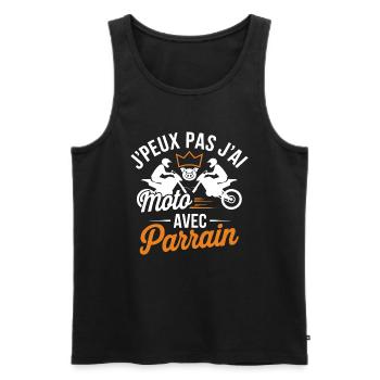 Motard avec Parrain - J'peux pas j'ai Moto - Débardeur bio Premium Homme - noir - Devant - Michal (187cm)
