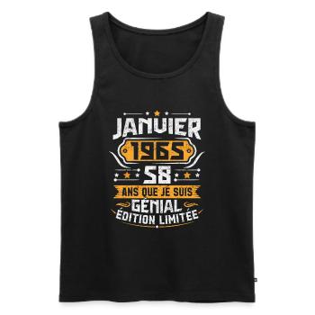 Rétro Cadeau D'anniversaire 58 Ans Janvier 1965 - Débardeur bio Premium Homme - noir - Devant - Michal (187cm)
