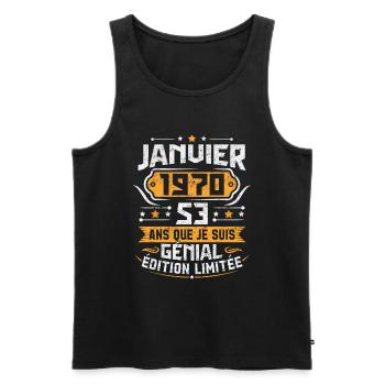 Cadeau D'anniversaire 53 Ans Janvier 1970 Vintage - Débardeur bio Premium Homme - noir - Devant - Michal (187cm)