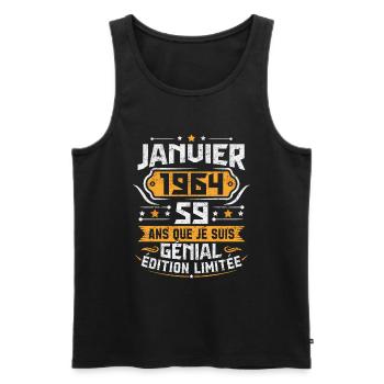 Rétro Cadeau D'anniversaire 59 Ans Janvier 1964 - Débardeur bio Premium Homme - noir - Devant - Michal (187cm)