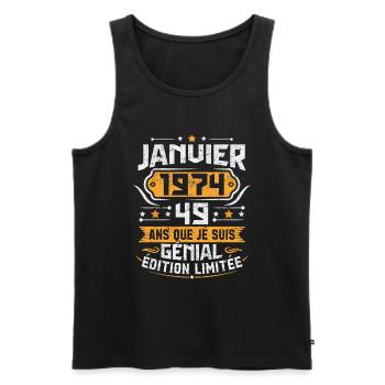 Rétro Cadeau D'anniversaire 49 Ans Janvier 1974 - Débardeur bio Premium Homme - noir - Devant - Michal (187cm)