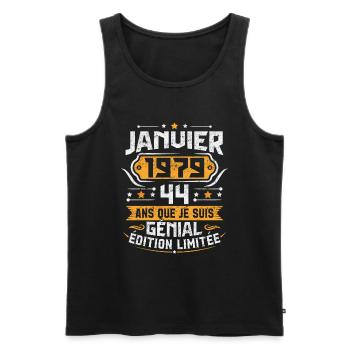 Rétro Cadeau D'anniversaire 44 Ans Janvier 1979 - Débardeur bio Premium Homme - noir - Devant - Michal (187cm)