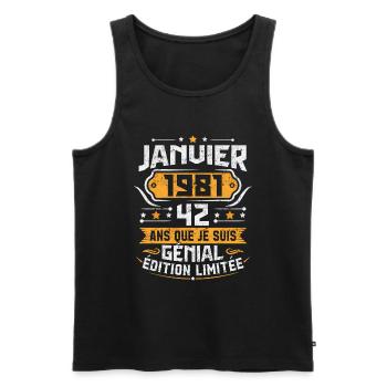 Rétro Cadeau D'anniversaire 42 Ans Janvier 1981 - Débardeur bio Premium Homme - noir - Devant - Michal (187cm)