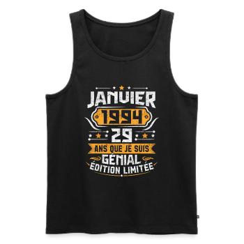 Rétro Cadeau D'anniversaire 29 Ans Janvier 1994 - Débardeur bio Premium Homme - noir - Devant - Michal (187cm)