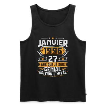 Rétro Cadeau D'anniversaire 27 Ans Janvier 1996 - Débardeur bio Premium Homme - noir - Devant - Michal (187cm)