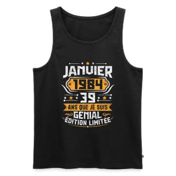 Rétro Cadeau D'anniversaire 39 Ans Janvier 1984 - Débardeur bio Premium Homme - noir - Devant - Michal (187cm)