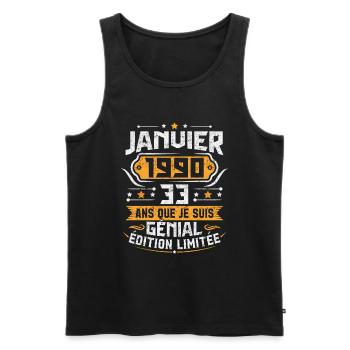 Rétro Cadeau D'anniversaire 33 Ans Janvier 1990 - Débardeur bio Premium Homme - noir - Devant - Michal (187cm)