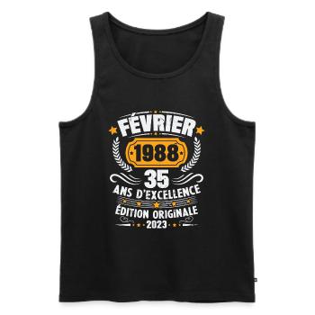 Cadeau D'anniversaire 35 Ans Février 1988 Vintage - Débardeur bio Premium Homme - noir - Devant - Michal (187cm)
