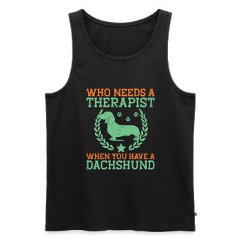 Wer braucht einen Therapeuten, wenn man einen Dackel hat - Männer Premium Bio Tank Top - Schwarz - Vorne - AI Model Male 178 light (178cm)