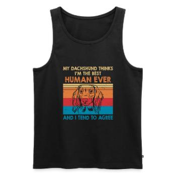 Mein Dackel denkt, ich bin der beste Mensch aller Zeiten - Männer Premium Bio Tank Top - Schwarz - Vorne - AI Model Male 178 light (178cm)
