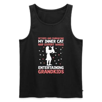 Amoureux des chats Grand-mère retraitée Retraité Propriétaire de chat Chat - Débardeur bio Premium Homme - noir - Devant - Michal (187cm)