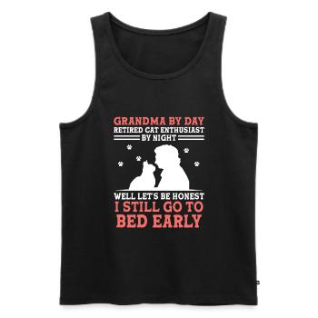 Amoureux des chats Grand-mère retraitée Retraité Propriétaire de chat Chat - Débardeur bio Premium Homme - noir - Devant - Michal (187cm)