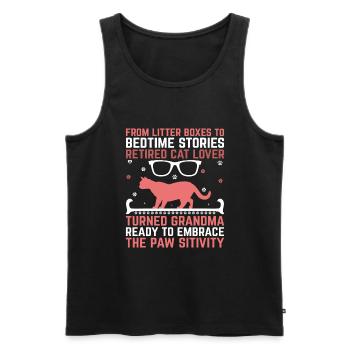 Amoureux des chats Grand-mère retraitée Retraité Propriétaire de chat Chat - Débardeur bio Premium Homme - noir - Devant - Michal (187cm)