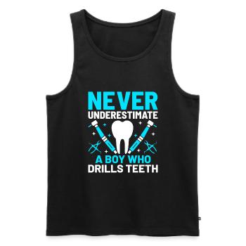 Never Underestimate A Boy Who Drills Teeth Dental - Men's Premium Organic Tank Top - black - Front - Michal (187cm)