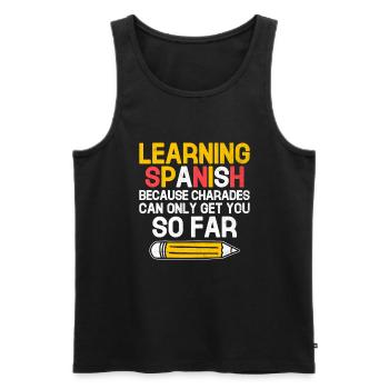 Professeur de langues étrangères École Professeurs de langues - Débardeur bio Premium Homme - noir - Devant - AI Model Male 178 light (178cm)