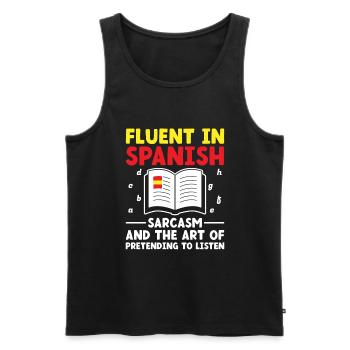 Professeur de langues étrangères École Professeurs de langues - Débardeur bio Premium Homme - noir - Devant - AI Model Male 178 light (178cm)