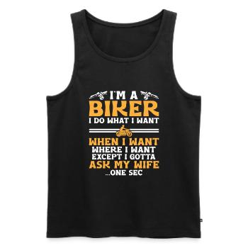 Ich bin ein Biker, ich mache, was ich will, wann ich will, wo ich bin - Männer Premium Bio Tank Top - Schwarz - Vorne - AI Model Male 178 light (178cm)