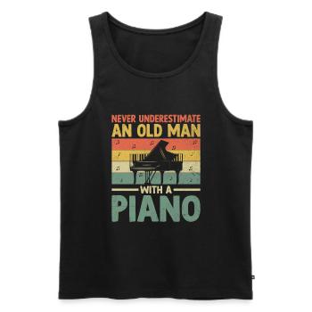 Ne sous-estimez jamais un vieil homme avec un piano Pianis - Débardeur bio Premium Homme - noir - Devant - Michal (187cm)