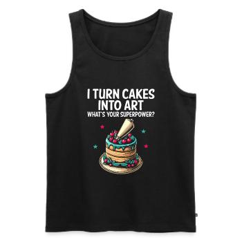 I Turn Cakes Into Art What's Your Superpower Baker - Men's Premium Organic Tank Top - black - Front - AI Model Male 178 light (178cm)