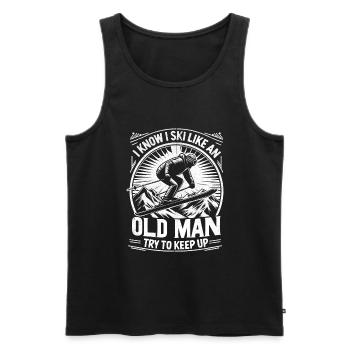 Je sais que je skie comme un vieil homme et j’essaie de continuer à skier - Débardeur bio Premium Homme - noir - Devant - AI Model Male 178 light (178cm)