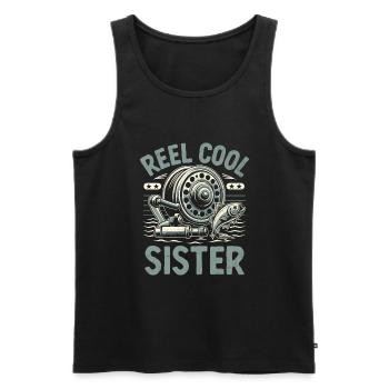 Reel Cool Sister Bass Fishing Angler Fisherman Ang - Men's Premium Organic Tank Top - black - Front - AI Model Male 178 light (178cm)