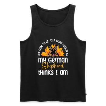 Lebensziel: So ein guter Mensch zu sein wie mein deutscher Schäfer - Männer Premium Bio Tank Top - Schwarz - Vorne - Michal (187cm)