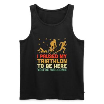 J’ai mis mon triathlon en pause pour être ici, vous êtes les bienvenus Tr - Débardeur bio Premium Homme - noir - Devant - AI Model Male 178 light (178cm)