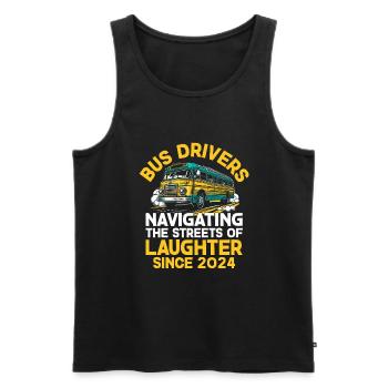 Chauffeurs d’autobus naviguant dans les rues du rire - Débardeur bio Premium Homme - noir - Devant - AI Model Male 178 light (178cm)